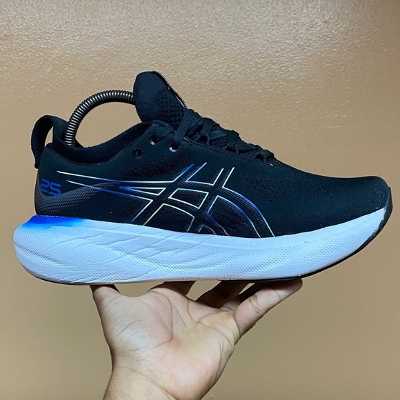 ASICS GEL-NIMBUS 25 Men\'s Running Sneakers Black Blue Glow Yellow Size 8.5 Wide